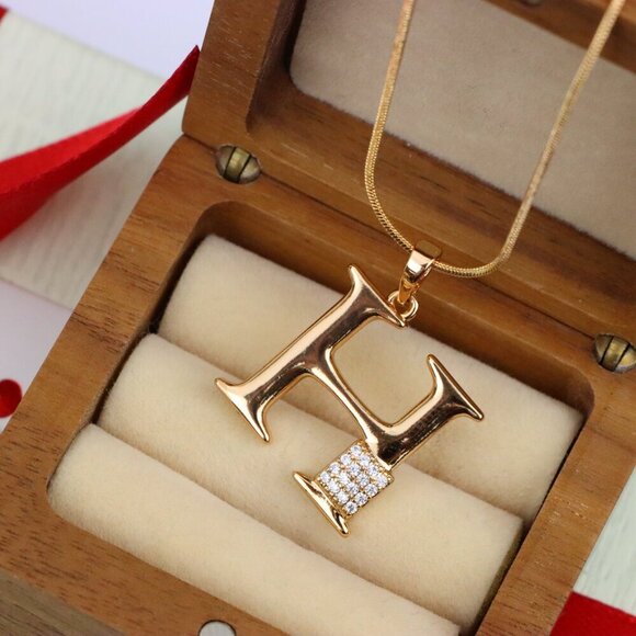 "Rose Gold H Initial Pendant with Sparkling Crystals for Women, XPPT1419 - Picture 10 of 13